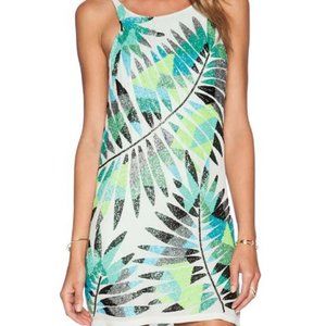 Parker size small beaded silk slip dress in green leaf pattern